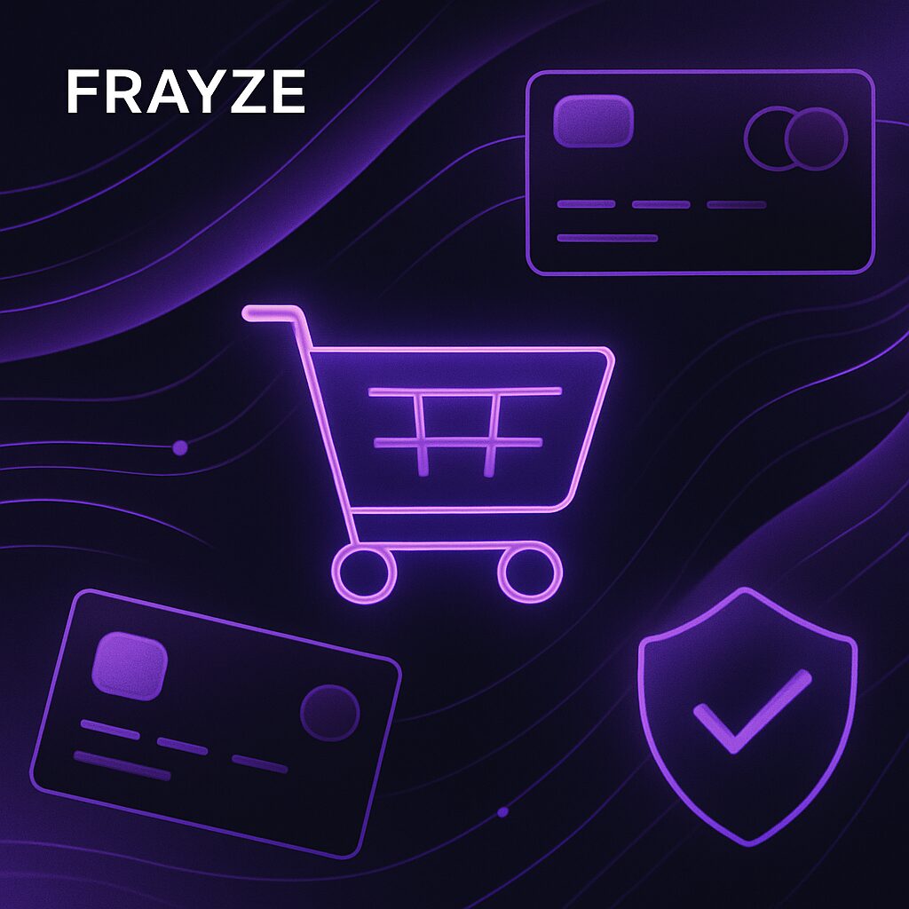 Custom Ai &Amp; Integrations 1 Shopping cart and credit card icons with a purple checkmark shield