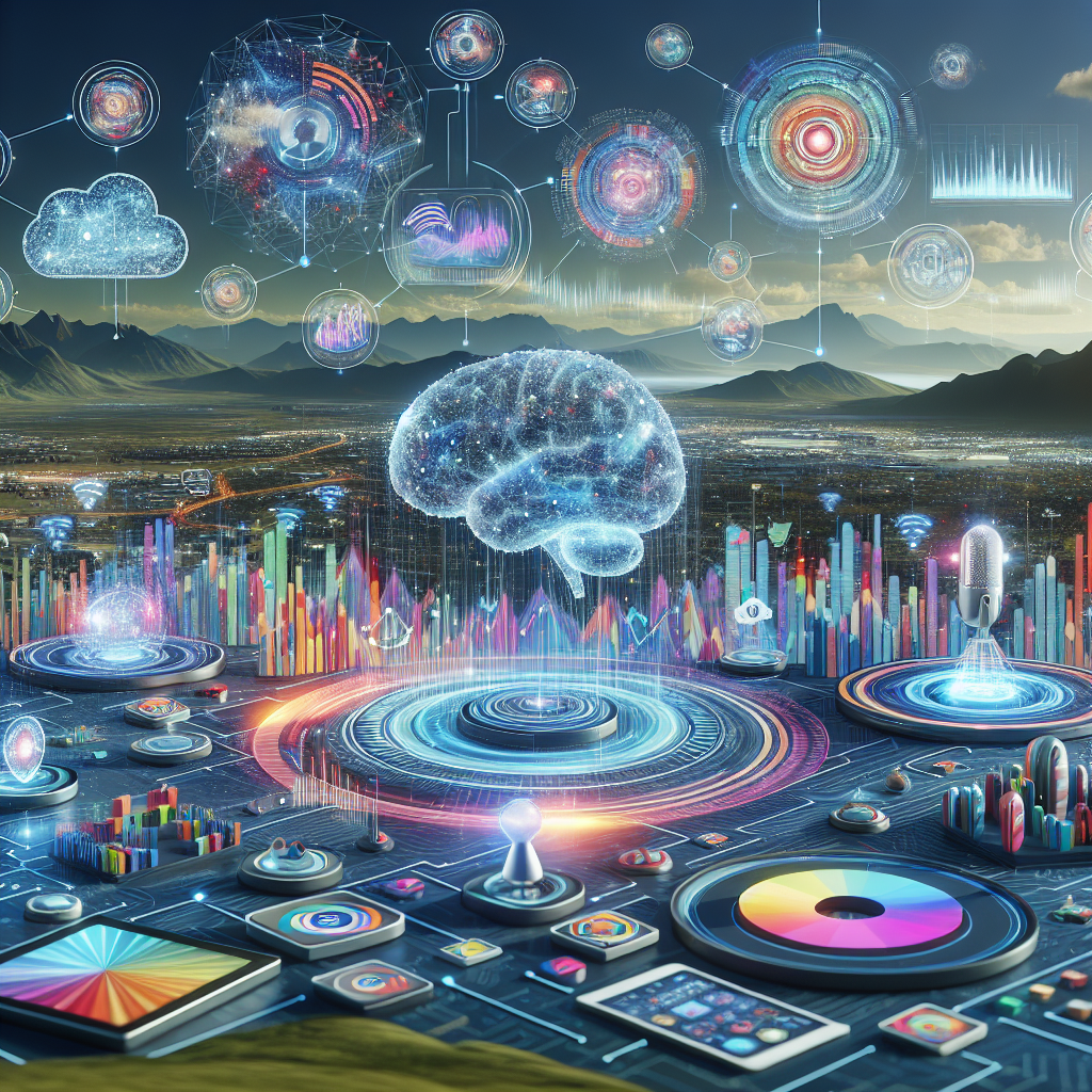 The Future Of Digital Marketing: Trends To Watch In 2024 291 A futuristic digital marketing landscape with ai voice search devices and interactive content on screens