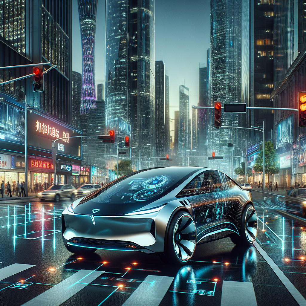 The Future Of Electric Vehicles: Innovations And Trends 289 A futuristic electric vehicle on a city road with autonomous driving features
