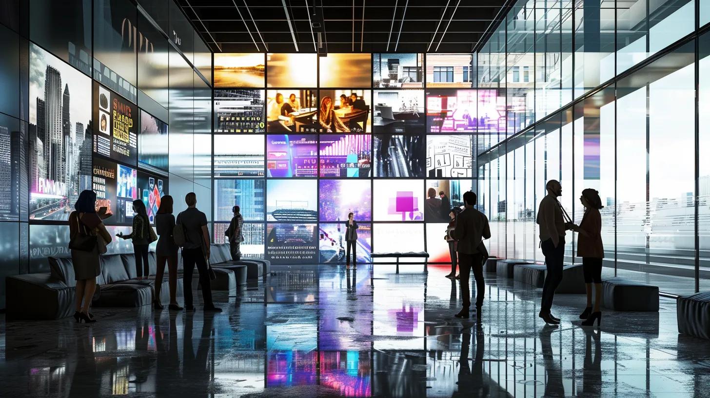 Unlock High-Quality Leads For Your Marketing Agency In 2025 4 A dynamic urban office scene showcases a diverse team engaged in an animated discussion around a large digital display featuring impactful social media ads, emphasizing the strategic importance of targeted advertising in lead generation.