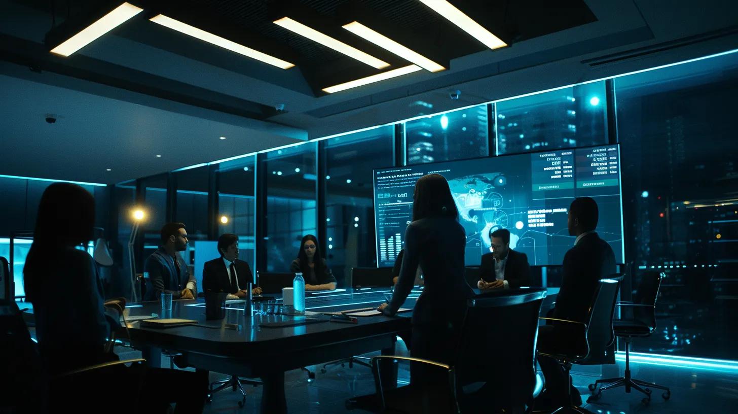 A Modern Office Workspace Features An Engaged Team Gathered Around A Sleek Conference Table, Intently Discussing A Digital Dashboard Displaying Automation Metrics And Analytics, Emphasizing The Strategic Integration Of Affordable Automation Tools For Small Business Efficiency. A modern office workspace features an engaged team gathered around a sleek conference table, intently discussing a digital dashboard displaying automation metrics and analytics, emphasizing the strategic integration of affordable automation tools for small business efficiency.
