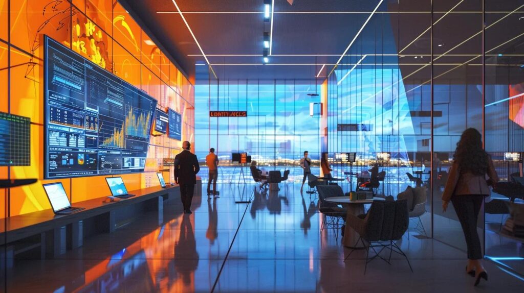 Unlock High-Quality Leads For Your Marketing Agency In 2025 257 A sleek, modern office space filled with enthusiastic marketers brainstorm strategies, illuminated by vibrant digital screens showcasing lead generation analytics and futuristic marketing trends for 2024.