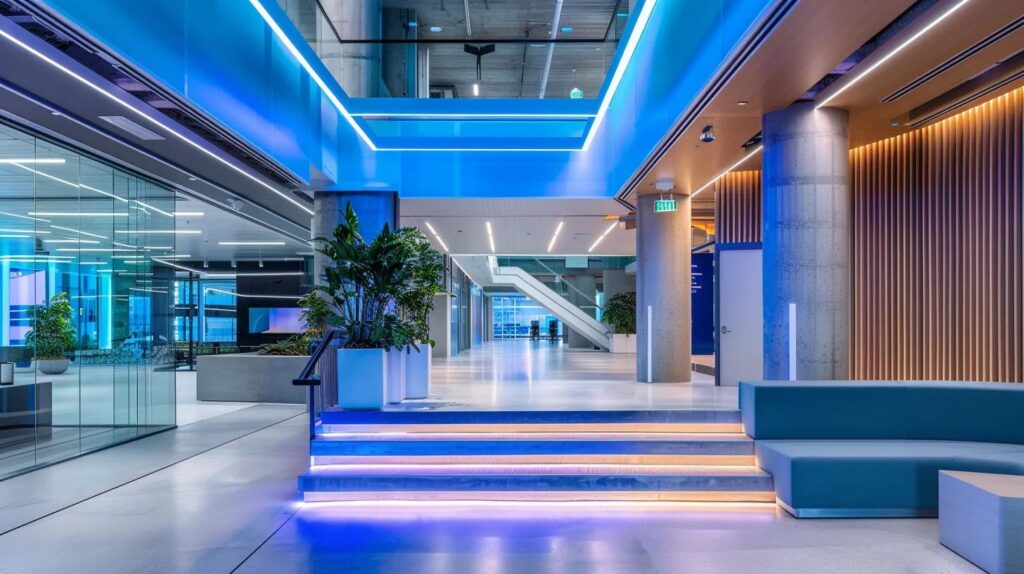 Top Strategies For Local Seo And Marketing Growth In Cities 159 A sleek, futuristic office space bathed in blue and white lighting showcases advanced ai technology integrated into digital dashboards, symbolizing the dynamic growth potential for local seo and marketing strategies in canadian small businesses.