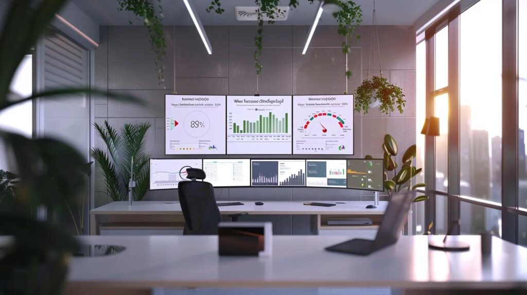 Discover Niche Business Opportunities With Ai And Crm Tools 165 A sleek, futuristic workspace showcases various digital dashboards and ai-powered crm tools, emphasizing the dynamic integration of automation in canadian small businesses thriving in 2025.