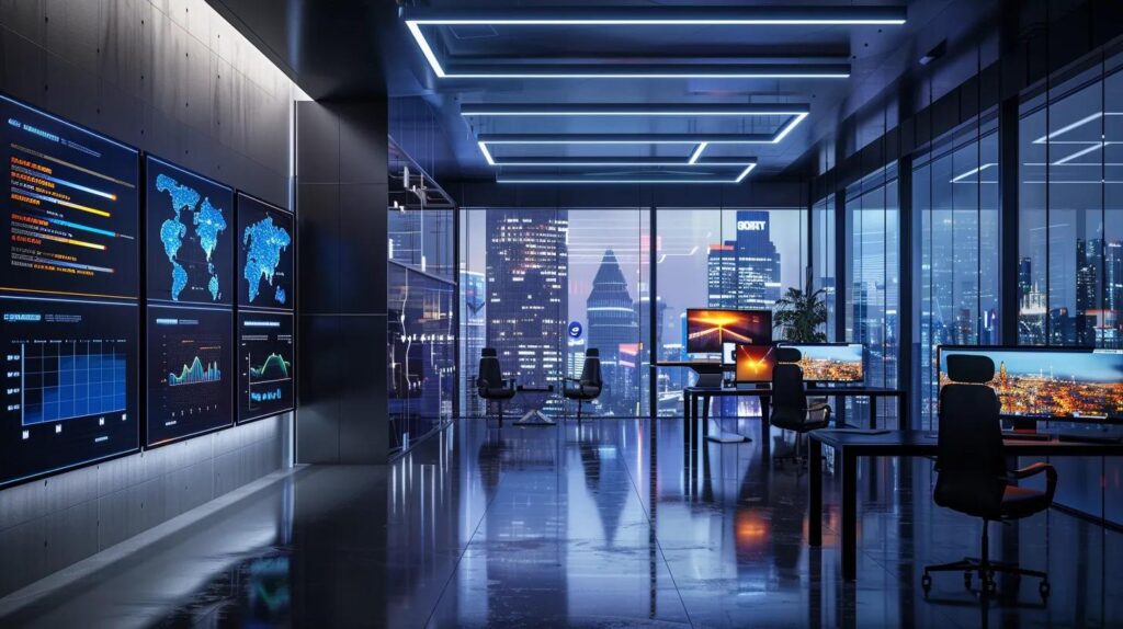 Discover How To Boost Sales With Ai Crm Solutions Today 4 A modern office filled with sleek, high-tech displays showcasing dynamic customer data dashboards, emphasizing ai-driven personalization strategies that enhance sales interactions.