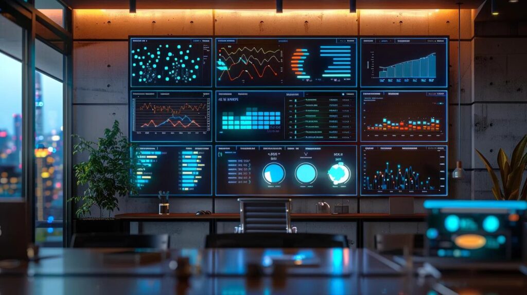 Key Ai Crm Features For Successful Lead Management 15 A modern office workspace features a sleek digital dashboard displaying vibrant analytics and lead management tools, highlighting the efficiency and sophistication of ai crm technology.