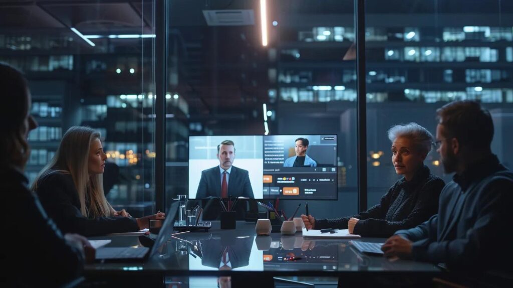 Essential Ai Crm Features Designed For Small Teams 3 A sleek, modern office workspace highlights a small team efficiently collaborating around an intuitive crm interface displayed on a large screen, emphasizing ease of use and seamless technology integration in their daily tasks.