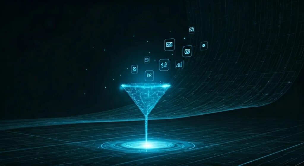 Key Insights On Reputation Management Costs You Should Know 3 A sleek and modern digital workspace showcases a flowing funnel filled with automation, ai, crm, email, and chatbot icons, all illuminated by a soft glow and set against a minimalist blueprint background in cool blue, white, and silver tones, symbolizing the transformative power of professional reputation management.