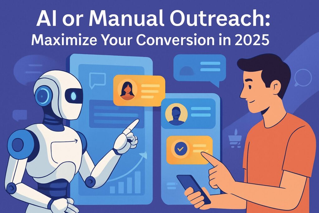 Ai Vs Manual Outreach: Which Converts Better In 2025? 67 A dynamic image illustrating the concept of 'ai vs manual outreach in 2025', featuring visuals of robotic ai interfaces interacting seamlessly with humans, highlighting conversion pathways. Include text overlay: 'ai or manual outreach: maximize your conversion in 2025'.