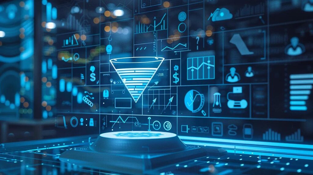 Key Insights On Reputation Management Costs You Should Know 51 A sleek, minimalist digital workspace showcases a funnel filled with dynamic icons representing automation, ai, and crm, set against a subtle blueprint backdrop, illuminated by a cool blue and silver glow to convey modern business growth.