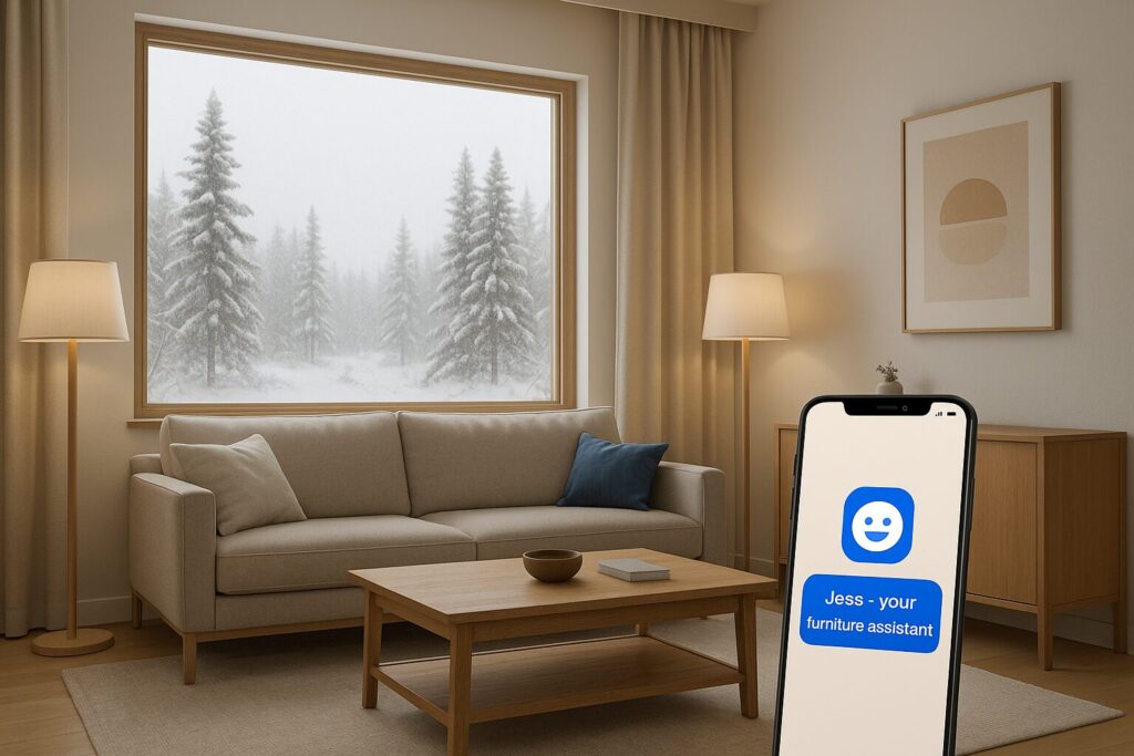 Frayze Launches Home North: A Smarter Way To Shop Furniture In Northern Ontario 95 Modern northern ontario living room with cozy furniture and frayze’s ai assistant jess on screen