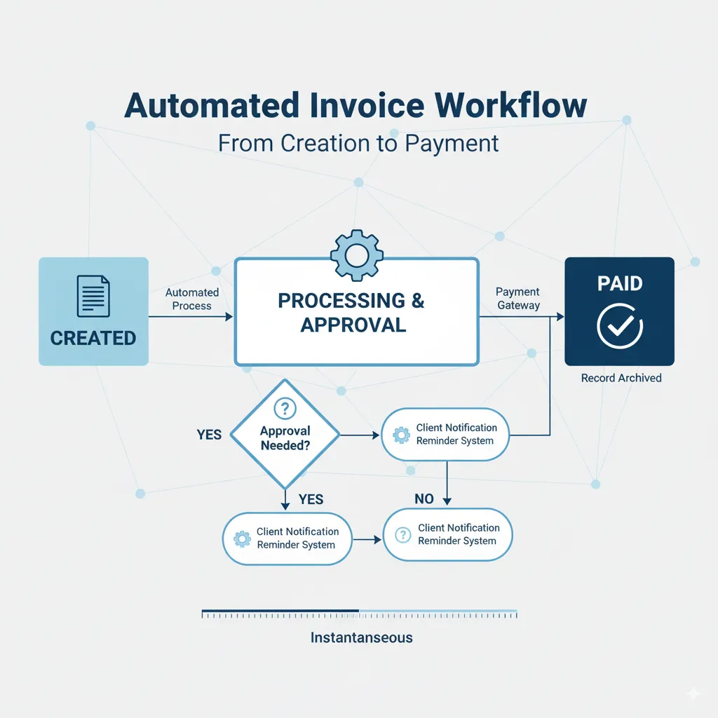 Here's a flowchart showing invoices moving automatically from