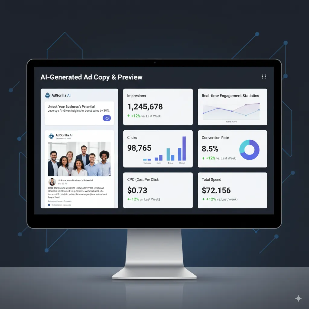 Frayze ad preview dashboard showing AI-generated ad copy next to engagement statistics